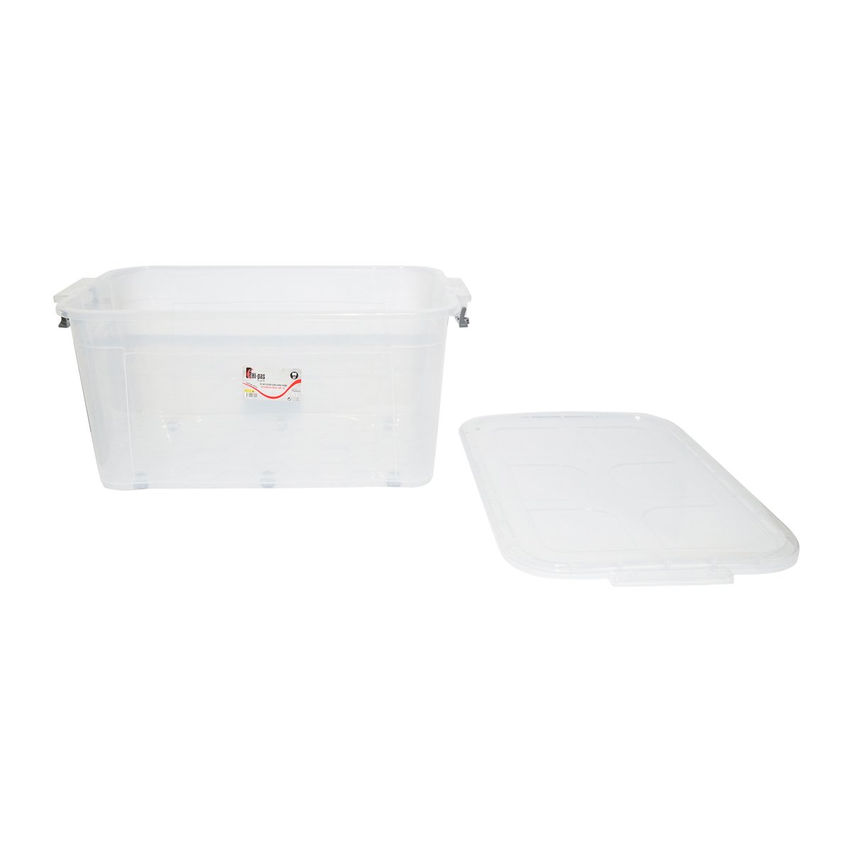 Cutie depozitare 80L cu capac si roti din plastic transparenta 478x750x370mm
